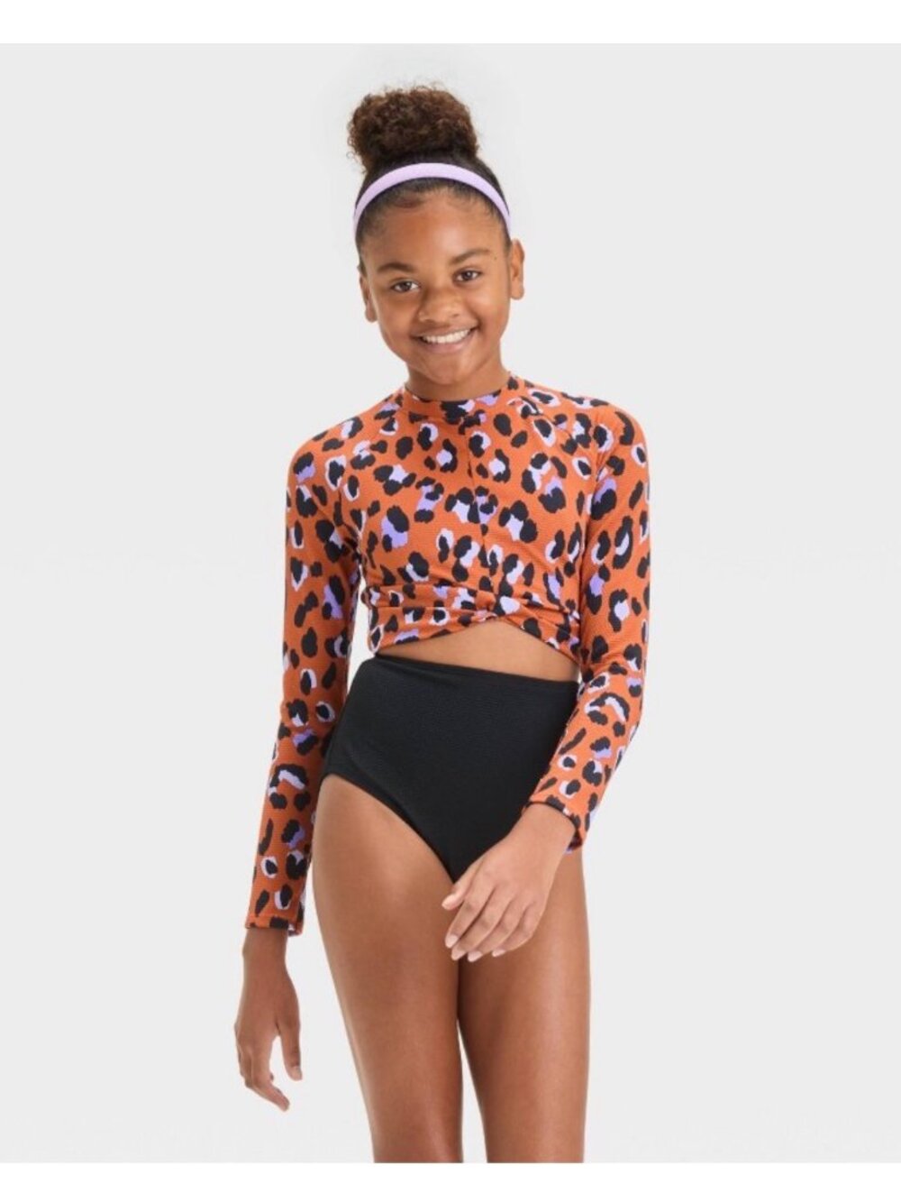 Art Class cheetah print one piece long sleeved swimsuit size girls Large 10/12